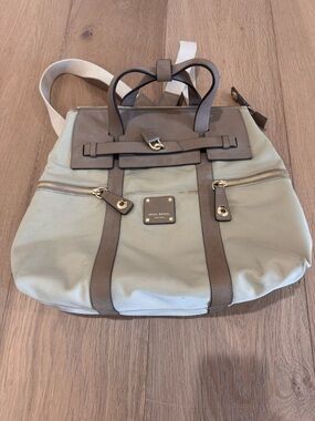 henri bendel beige and taupe convertible backpack tote